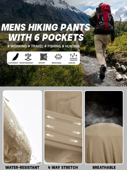 Men'S Cargo Pants Spring Hiking Trousers Quick-Dry Ripstop Stretch Fabric Breathable Moisture-Wicking Lightweight Elastic Waist And 3D-Cut 6 Pockets Outdoor Pants for Fishing Travel Camping, Work in Spring And Summer