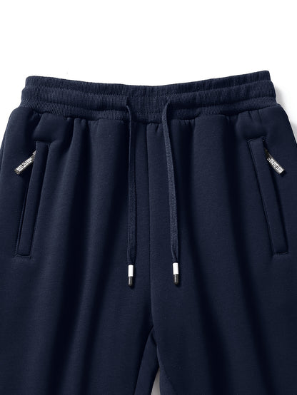2pcs Winter Men's Warm Lamb's Fleece Casual Pants, Loose-Fit Essential for Home and Daily Wear, Simple Fleece-Lined Casual Pants with Elastic Waistband, Hidden Zipper Pocket Design, Cuffed Hem for Warmth, Loose and Long Fit. Simple and Versatile