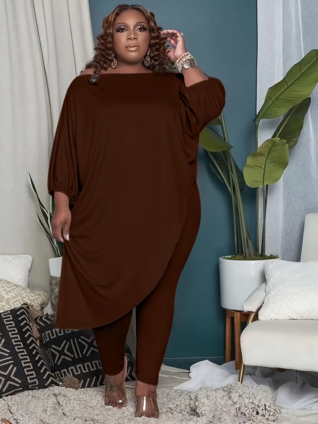 Plus Size, 1pc Plus Size Women's Clothing, Elastic, Soft And Comfortable, Skin-friendly And Breathable, Simple But Elegant, You Can Casually Match with Flats Or High Heels, Suitable for Leisure, Shopping, S,, And So On