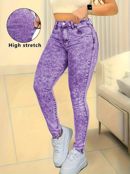 Ladies Light Blue Stirrup Snowflake Craft Elastic Close-fitting Jeans