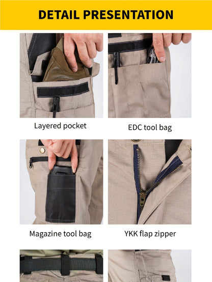 2pcs Set, Men'S Outdoor Cargo Pants, Multi-Functional Pockets, Lightweight, Ripstop, Durable Work Pants, for Camping Hiking Fishing, Suitable for Spring Summer And Autumn Seasons