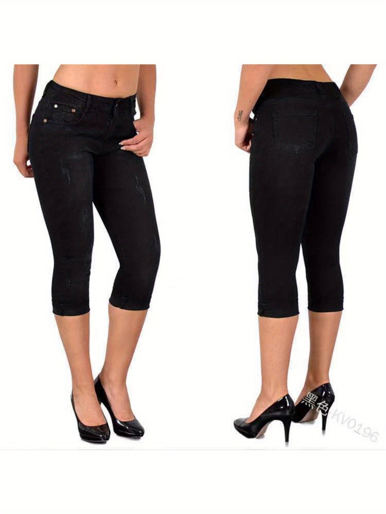 Women's Stretch Skinny Cropped Capri Jeans - Slim-Fit Denim Pants with Comfort Stretch Fabric, Machine Washable & Summer Casual Streetwear Style, Elastic Waist Jeans, Casual Attire, Modern Fashion, Durable Construction, Street Fashion, Western Style, Comf