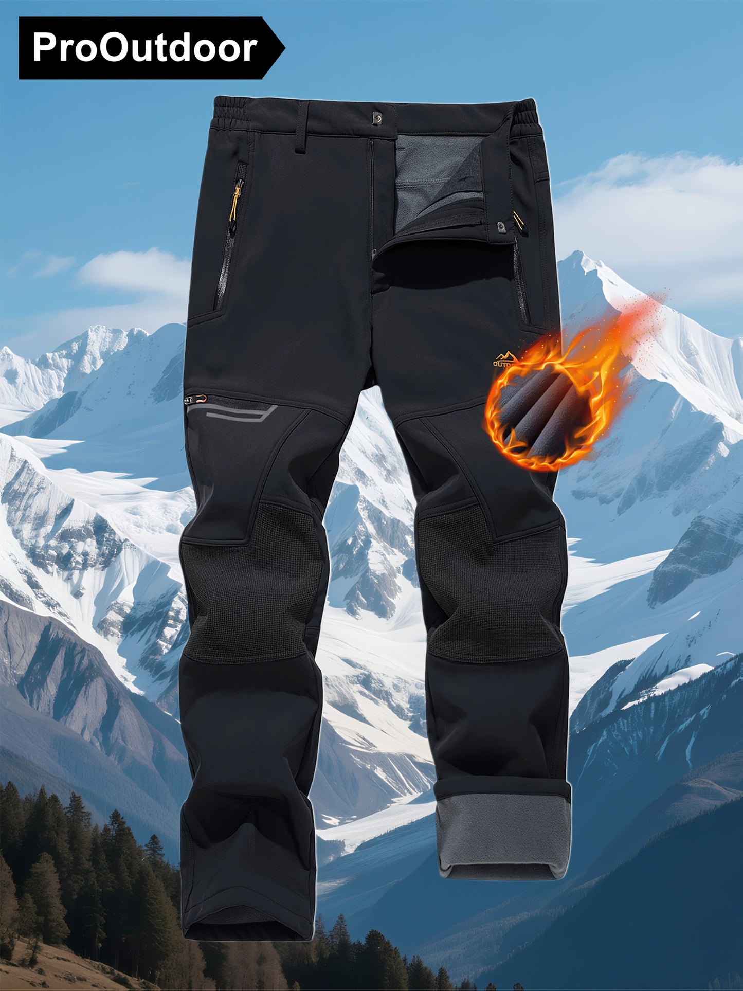 Men's Winter Fleece Pants Outdoor Softshell Pants Thickened Warm Lined Camping Fishing Trekking Hiking Pants Casual Trousers