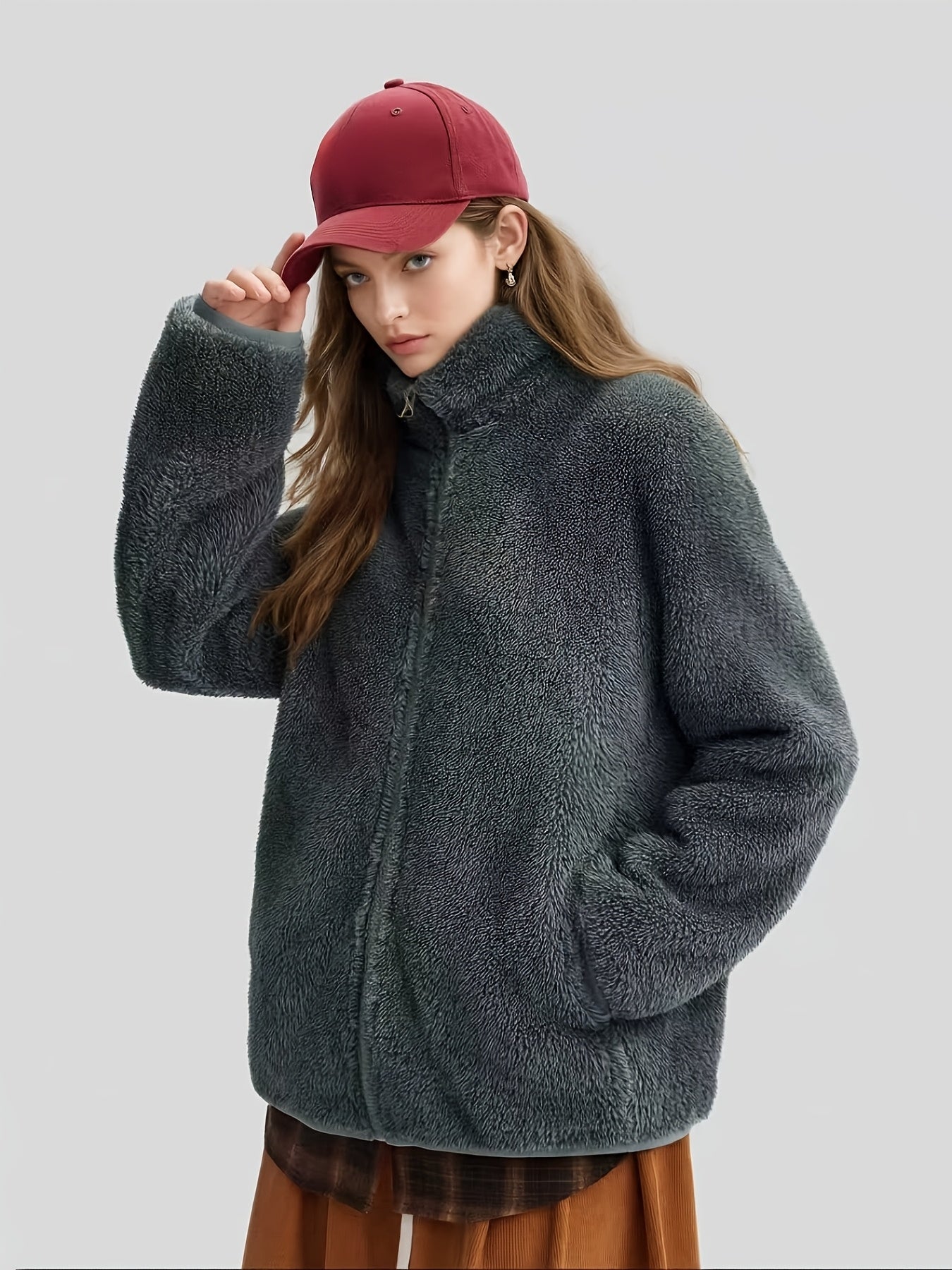 Cationic Fabric Glossy Coat Women's Autumn/winter Cardigan High-end Niche Zip-up Outerwear