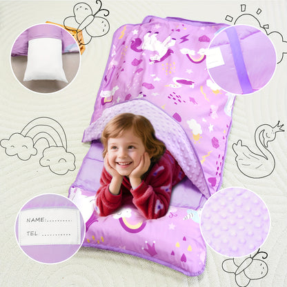 Primlect Portable Nap Mat with Pillow, Lightweight & Cooling Minky Dot Material, Foldable, Breathable & Ideal for Travel and Preschool Daycare, Soft Nap Blanket for Girls & Boys, Perfect Father's Day Gift