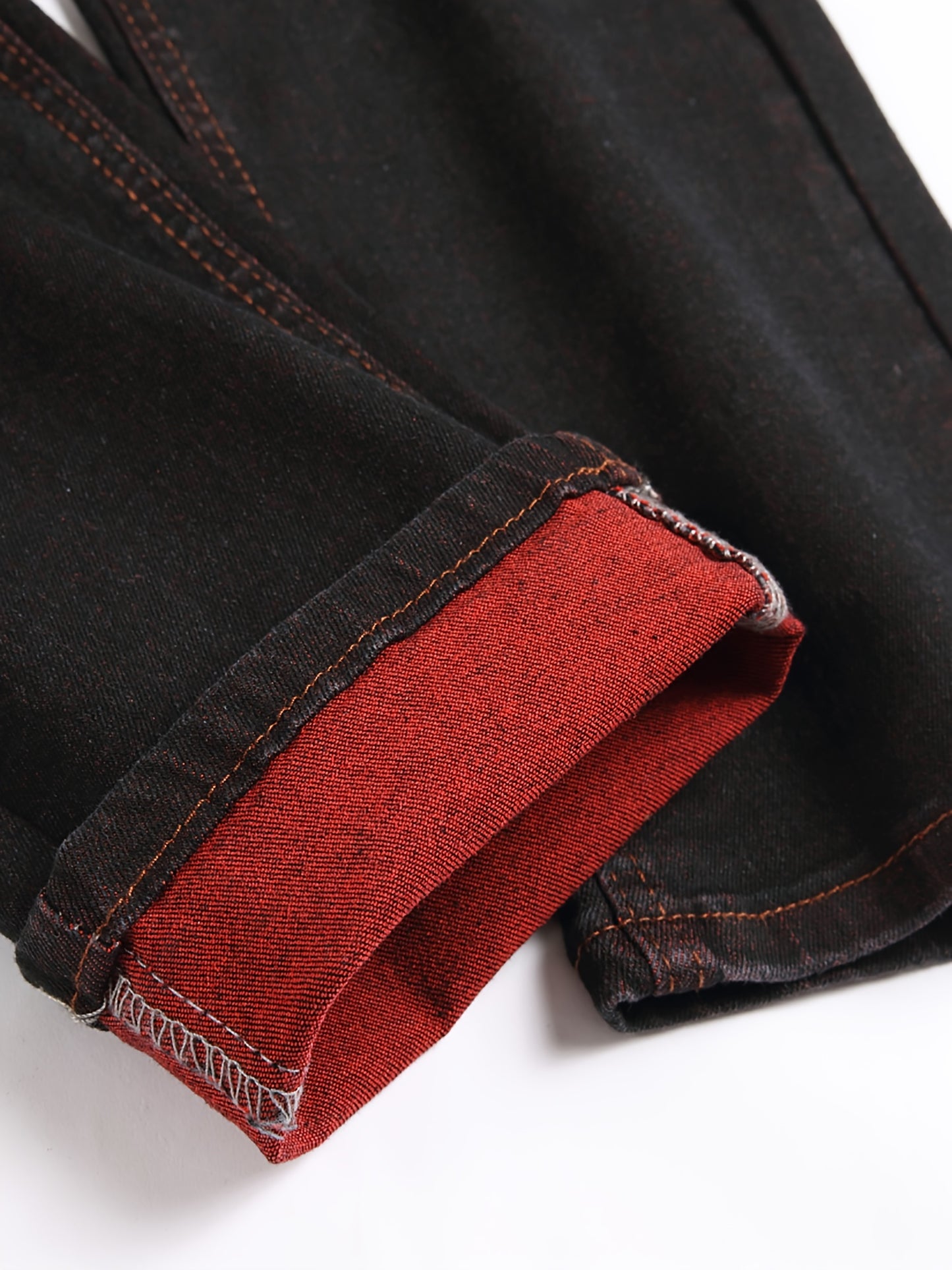 Ripped Jeans for Men Stretch Slim Fit Red Demin