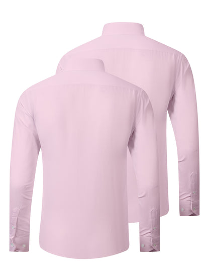 2pcs Men's Long Sleeve Dress Shirts - Elegant White, Stretchy Fabric, Business Casual, Unwrinkled, Single-Breasted with Lapel Collar, All-Season Wear, Casual Attire|Elegant Lapel Shirt|Stretchy Fabric