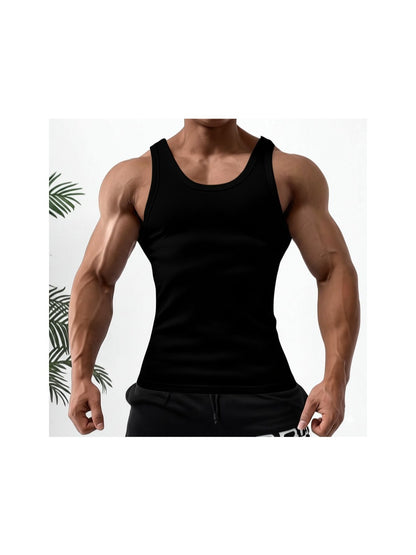 6 Pcs Men's Solid Color 100% Cotton Tank Tops Crew Neck A Shirt Daily Wear Basic Underwear Regular Fit, Ribbed Texture Sleeveless Vest For Gym and Casual Wear