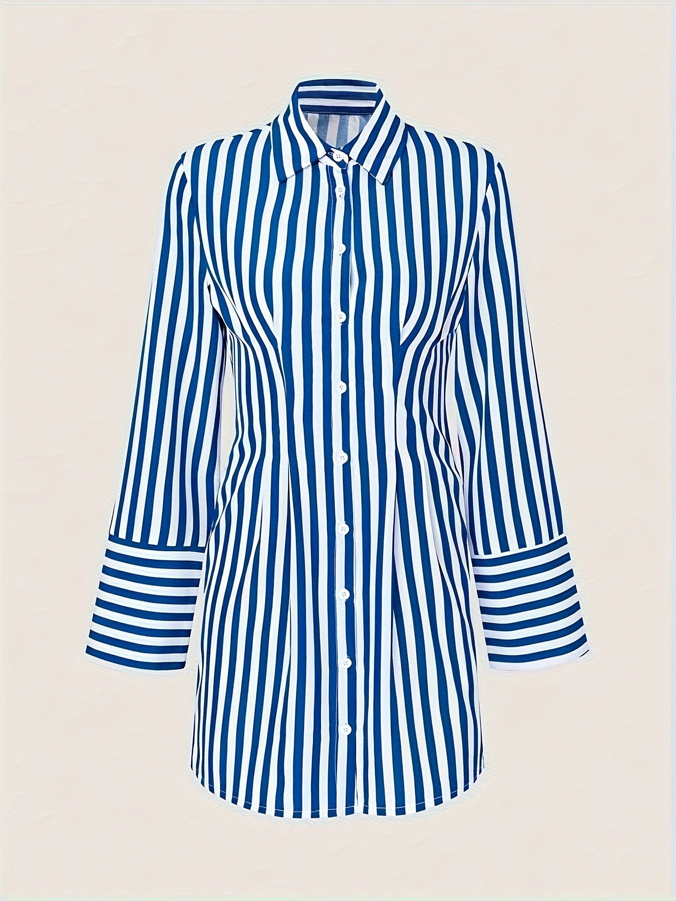 CharmGlow Comfortable Chic Striped Shirt Dress with Side Pockets