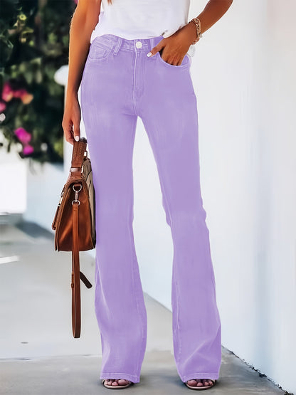 26AW Women'S Stretchy Vintage Multi-Use Casual Chic Mid-Rise Pants with Pockets, Machine Washable, Long-Lasting, Flared Denim Trousers for Trendy Street Style