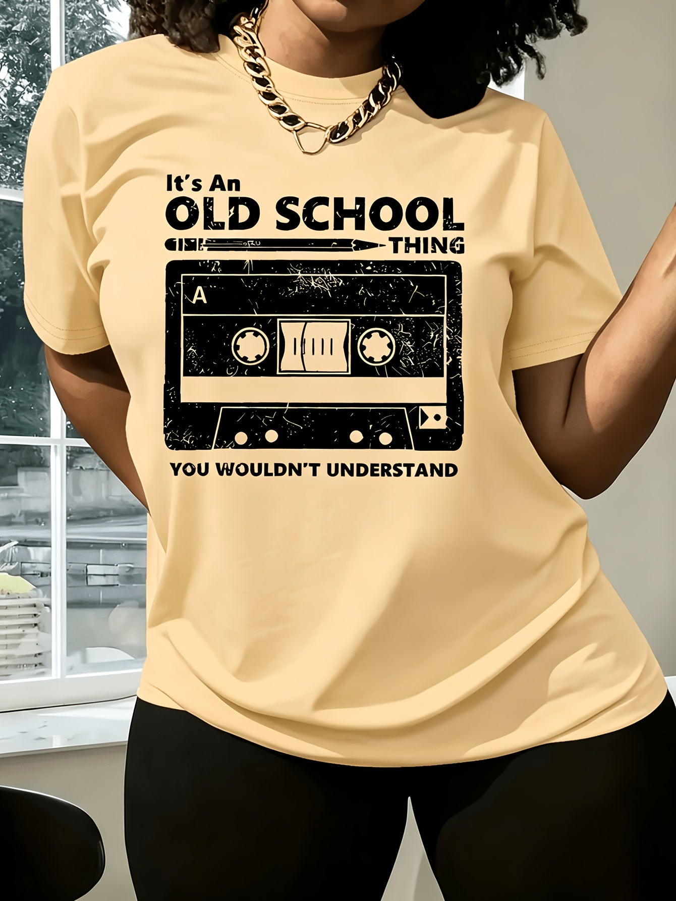 Plus Size - Pattern Element Women'S Plus-Size Printed Short-Sleeve T-Shirts, 4-Season Soft And Loose Style, Suitable for Casual And Wear, - Tees, Perfect for Daily Outfits