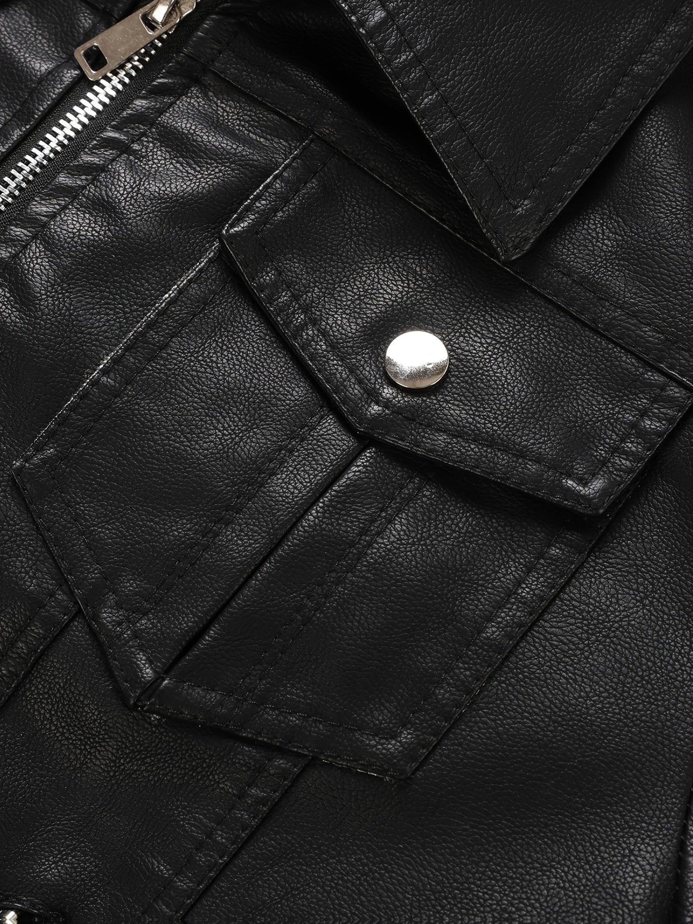 Women's Hooded PU Leather Jacket, Classic Slim-Fit Biker Style with Detachable Hood, Full-Zip PU Leather Coat with Multiple Pockets, Warm Windproof Outerwear for Spring, Fall & Winter Casual & Daily Outfits