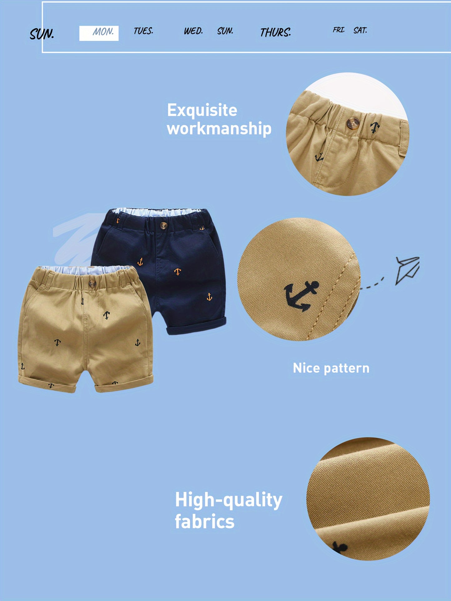 2-Pack Toddler Boys' Athletic Shorts With Pockets - Pull-On Design Active Adorable Anchor-Print, Soft And Breathable Casual Summer Shorts For Kids 1-7 Years, for Outdoor