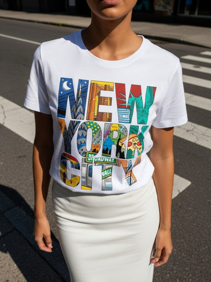New York City Orienteering T-Shirt - Short Sleeve Casual Round Neck Tee with NYC Skyline & Geometric Map, Machine Washable - Urban Navigation Top