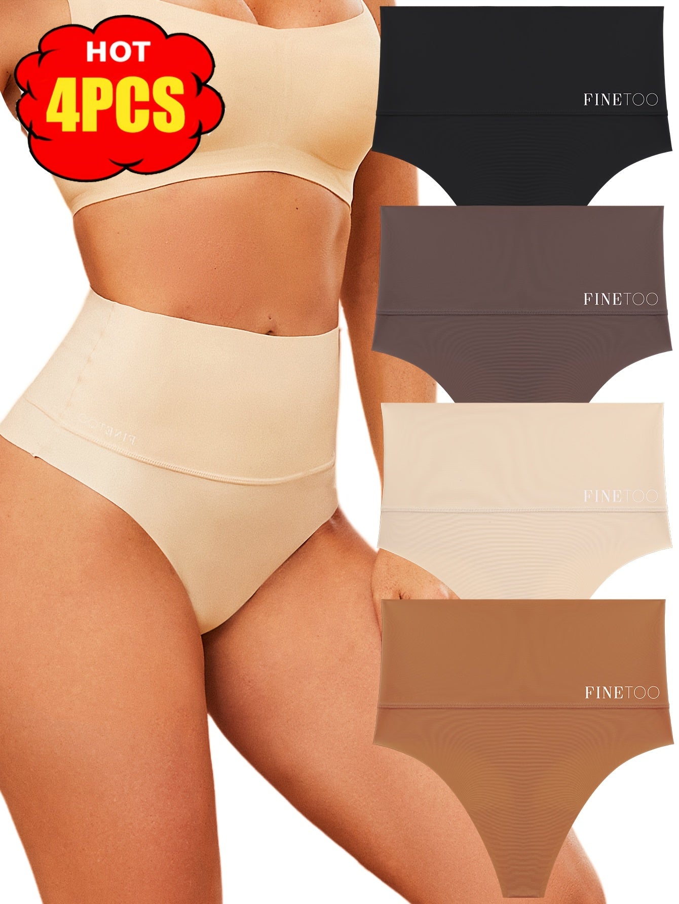 4pcs Seamless High Waisted Thong Set, Seamless Abdominal Underwear, Comfortable, Breathable, Elegant And Fashionable Underwear, Suitable For Daily Commuting, Women'S Underwear And Underwear