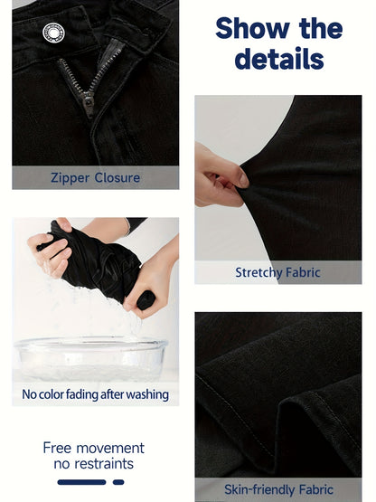 Long Denim Skirt for Women Casual A-Line Denim Maxi Skirt Stretch High Waisted Jean Skirt with Pocket