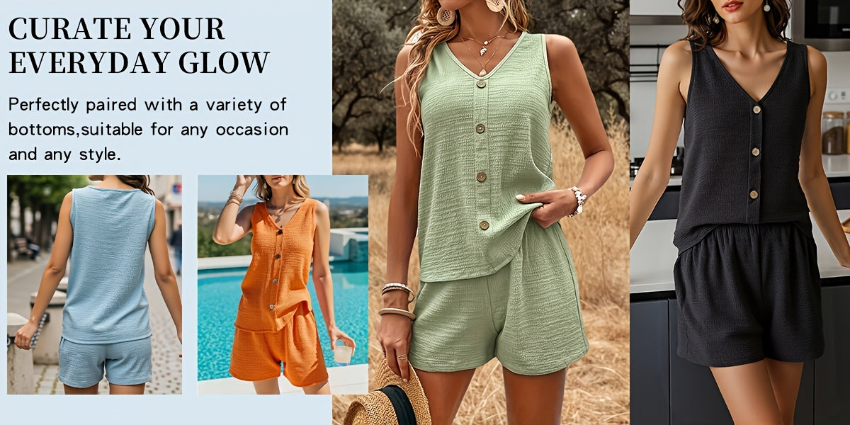 Women's Yellow-green V-Neck Shorts - product view 2