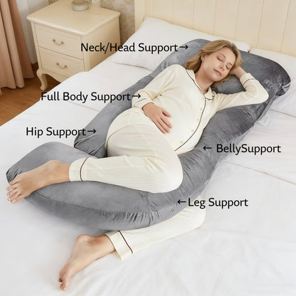 62-Inch J-Shaped Pregnancy Pillow - Velvet-Look Full-Body Design