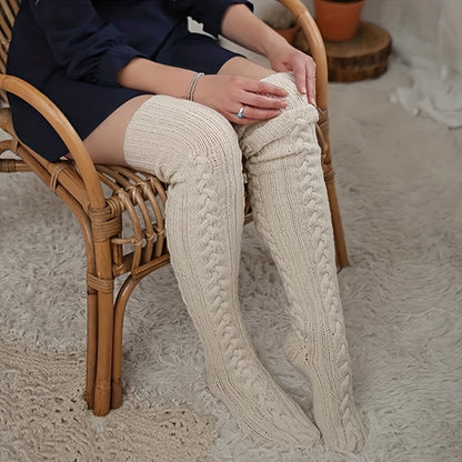 2 Pairs Of Women's Knee Socks Thickened Warm Winter Socks Fried Dough Twists White Christmas Gifts Stockings Pile Socks