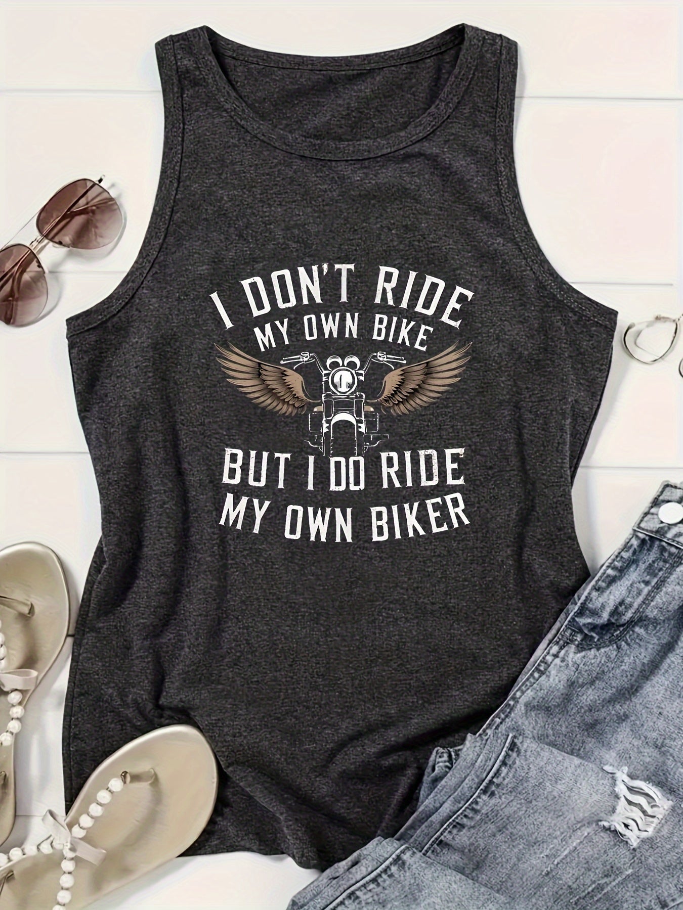 Print Tank Top, Casual Crew Neck Sleeveless Summer Tank Top, Women's Clothing