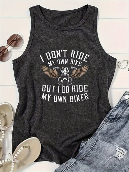 Print Tank Top, Casual Crew Neck Sleeveless Summer Tank Top, Women's Clothing