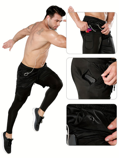Compression Pants Men 2 in 1 Running Pants Workout Pants for Men Gym Tights with Towel Loop