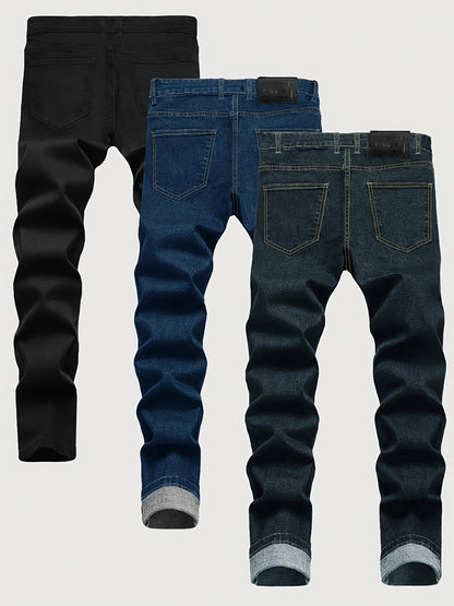 3-Pack Men's Slim Fit Jeans | Business Casual Trousers | Year-Round Versatile Pants | Gift