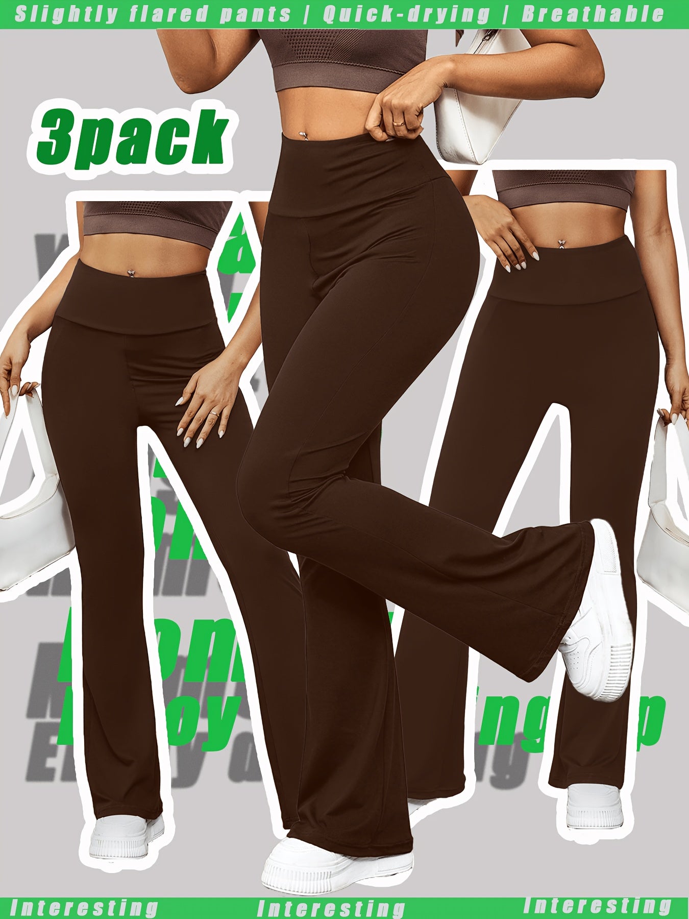 3pcs Set - Women's Bell-bottom Pants, High Elasticity, Form-fitting, Multi-color, Quick-drying And Breathable, Suitable for Daily Wear, S, Casual, Home, Business-style Work Pants, Autumn Women's Clothing, Teacher's Day, Halloween Gifts