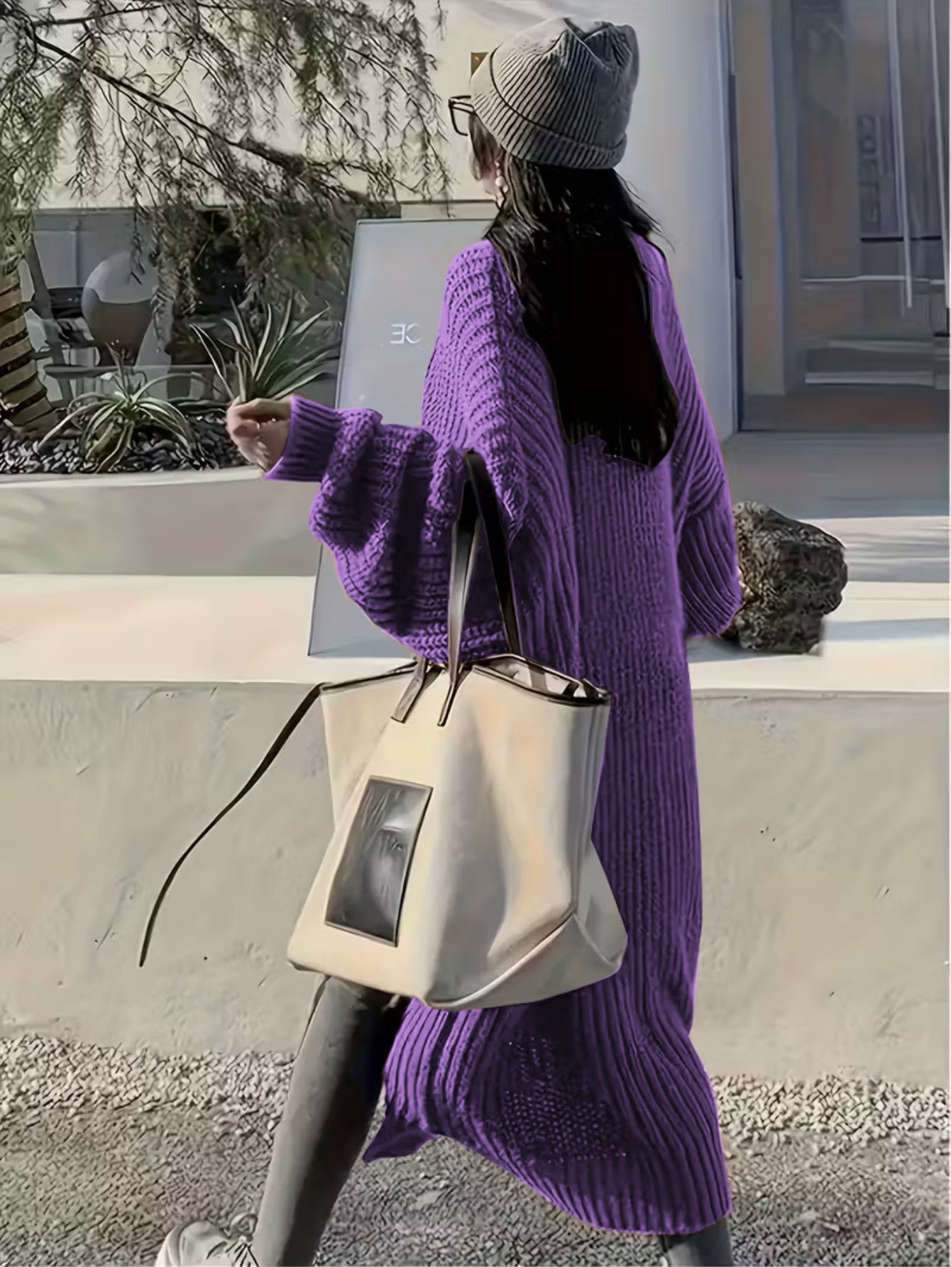 Plus Size, Solid Color Plus-Size Women's Long Pocket Cardigan Loose Over-the-Knee Sweater Coat Fashion Versatile Outerwear