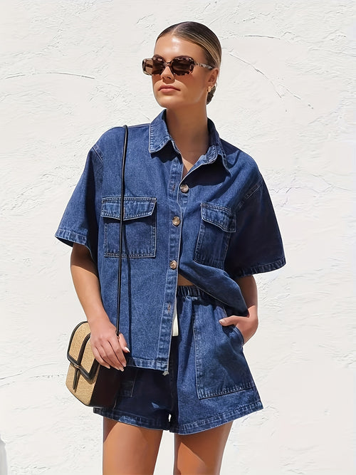 Women's Blue Denim Shorts - product view 1