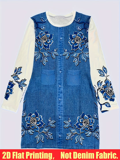 2D Flat Printing, Not Denim Fabric Women'S Slit Dress, Dress, Youthful Dress, Low-Cost Dress, Elegant Unique Dress, Elegant Event Dress, Casual Elegant Dress