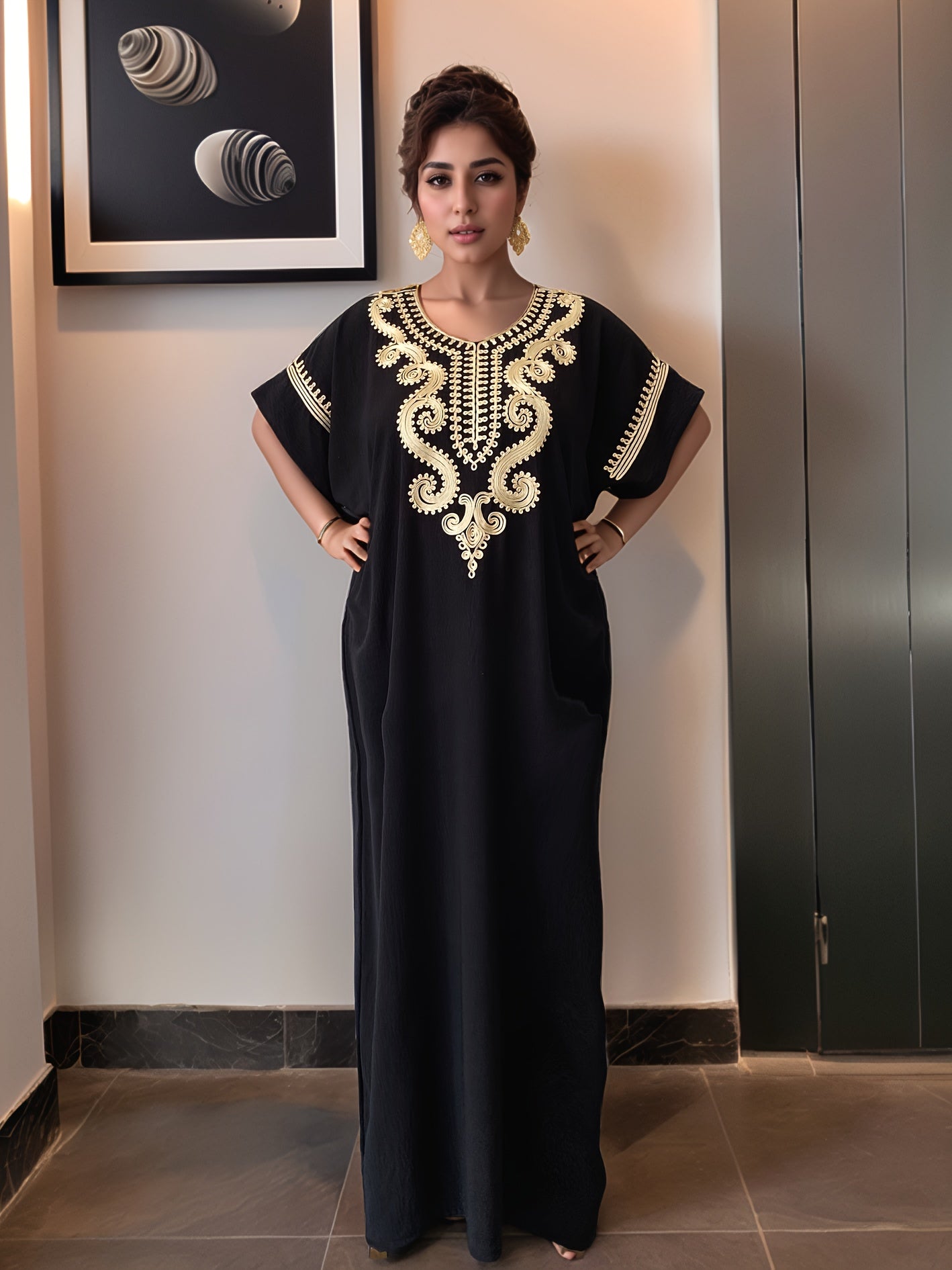 Middle Eastern Kaftan Dress for Women - Classic Robe Featuring Short Sleeves And a Round Neck, This Short Dress Is Ideal for Year-Round Use, Machine Washable Cultural Garment for Muslim Women, Perfect for Hajj, Eid, Weddings, And Everyday Modesty