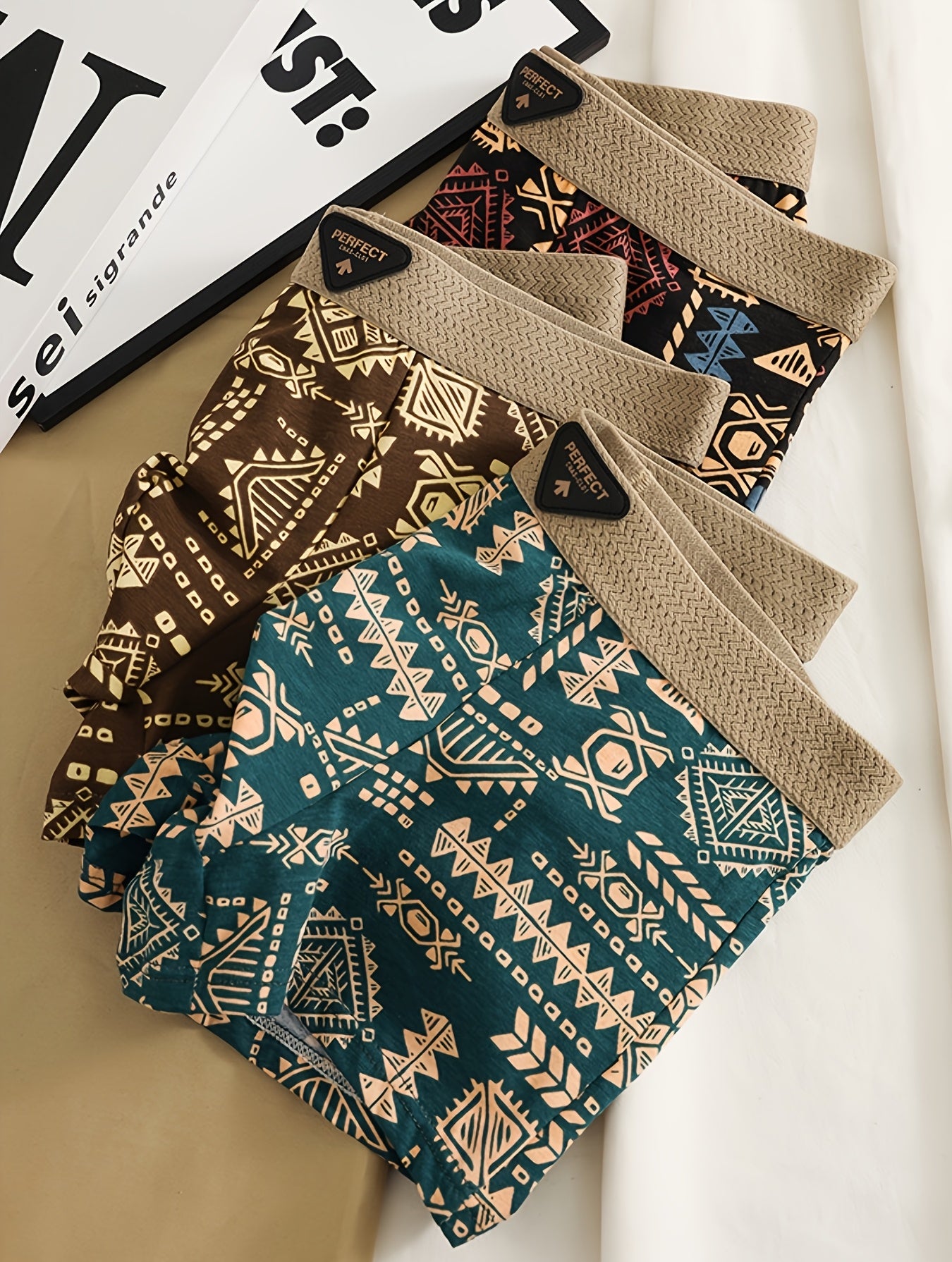 3pcs Men'S Boxer Shorts Breathable Underwear American Retro Ethnic Style Comfortable Trendy Underpants
