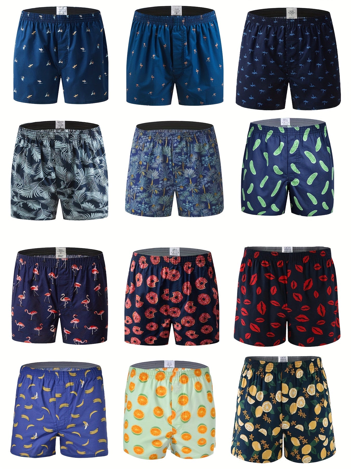 6-Pack Men's Cotton Boxer Shorts with Random Fruit Print - Loose Cut No Binding, Breathable Casual Underwear for Casual Attire, Machine Washable, Comfortable Homewear | Playful Print Design | Soft Texture underwear boxer shorts