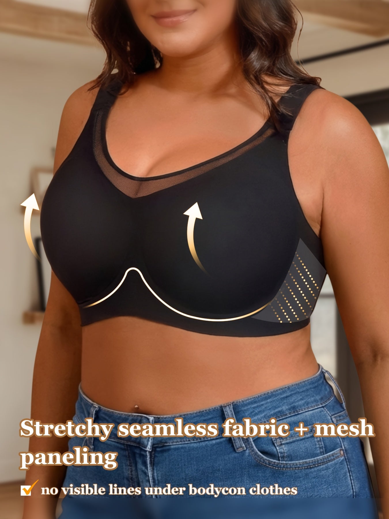 Women's Black Mesh V-Neck Bra - product view 13