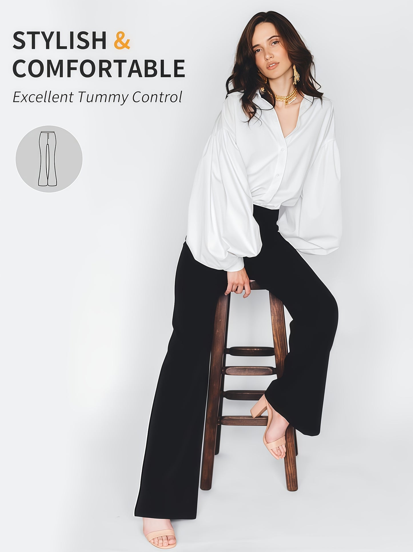 3pcs Fashionable Workwear Style Bell Bottoms, Women Casual Bell Bottoms, High Waist Pocket, Work Style Pants, Quick-Drying Tummy Control Butt Lifting Trousers Flare Leggings