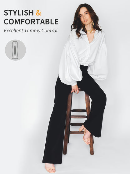 3pcs Fashionable Workwear Style Bell Bottoms, Women Casual Bell Bottoms, High Waist Pocket, Work Style Pants, Quick-Drying Tummy Control Butt Lifting Trousers Flare Leggings