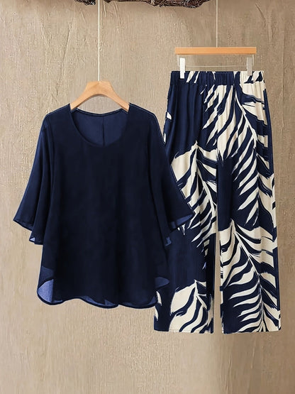 Women's Two-Piece Pants Set - Graphic Print Casual Look 6981