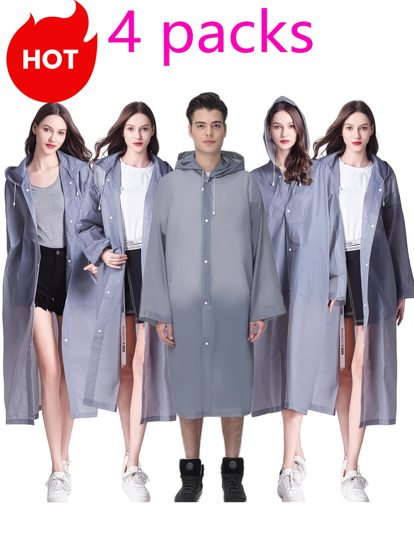 4pcs Reusable Adults Rain Ponchos Portable Raincoats For Women Men With Hood For - product view 1