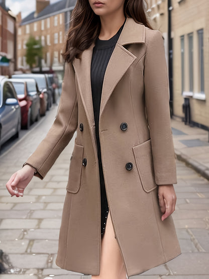 Womens Chic Solid Color Open Front Jacket - Lapel Neck, Double-Breasted, Long Sleeve - Perfect for Winter & Fall Fashion