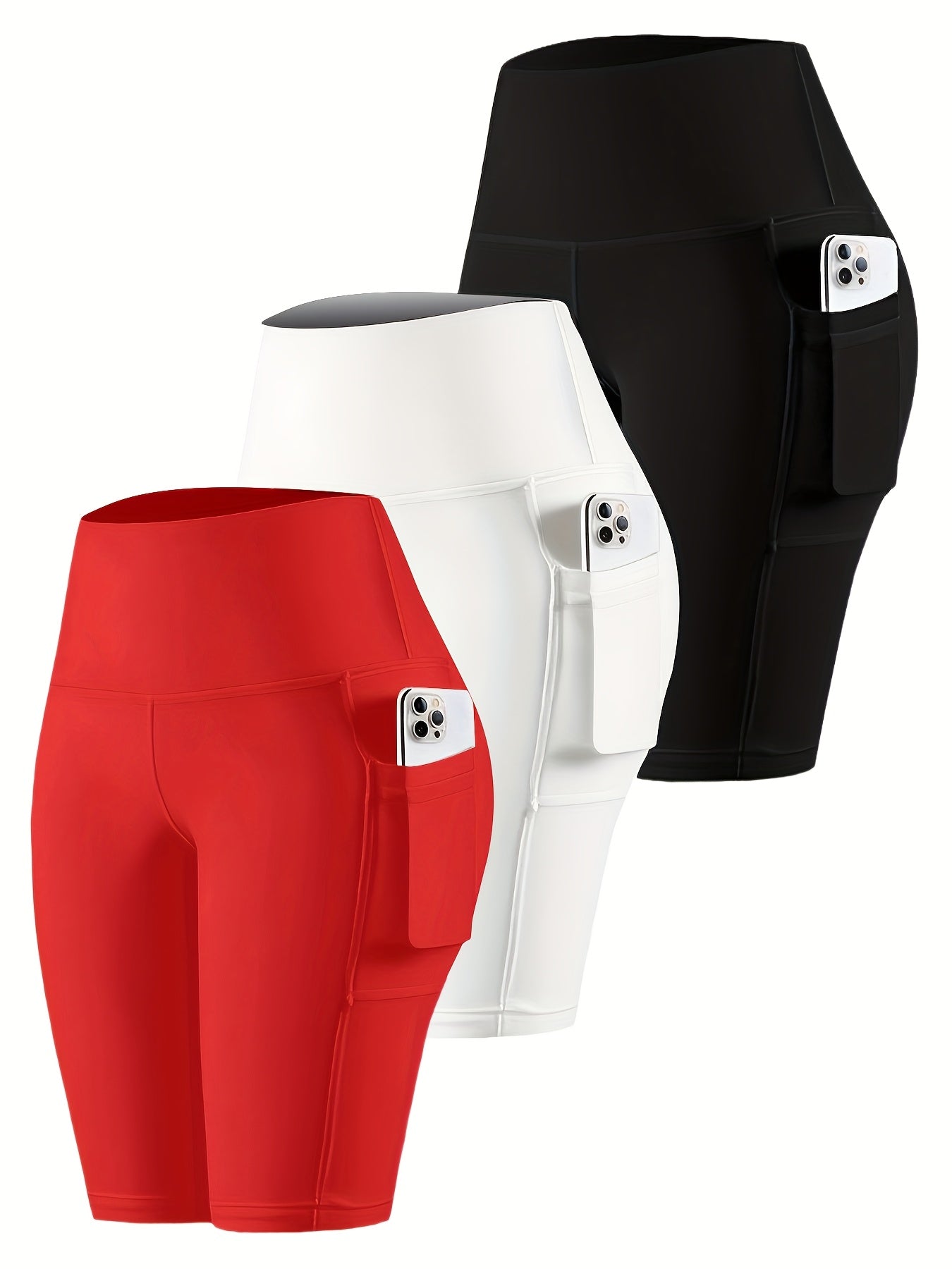 3pcs Women'S Biker Shorts with Pockets, High Waisted Tummy Control Workout Yoga Running Gym Tennis Shorts, Thanksgiving Day Christmas Costumes