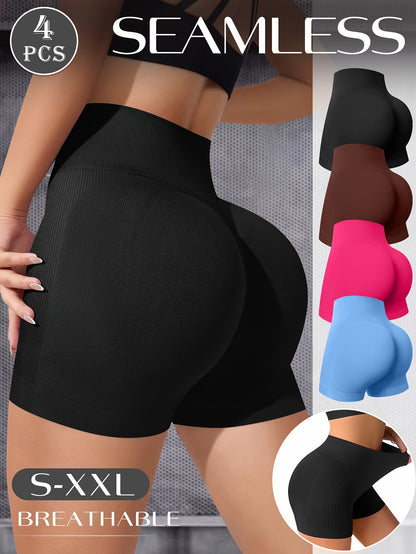 4-Pack Women'S Seamless Sports Shorts - Soft, Breathable, And Comfortable Boxer-Style Safety Underwear For Daily Wear And Light Workouts