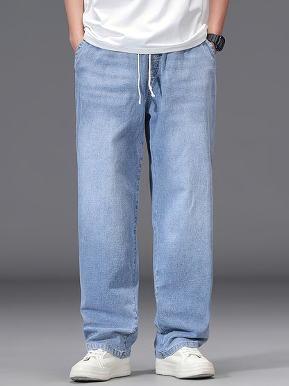 Large Size Jeans Men's Straight Leg Loose Fit Elastic Pants with Added And Extra Pants Elastic Waist Men's Simple And Versatile Denim Pants Men's Jeans Four Season Style, PLUS SIZE