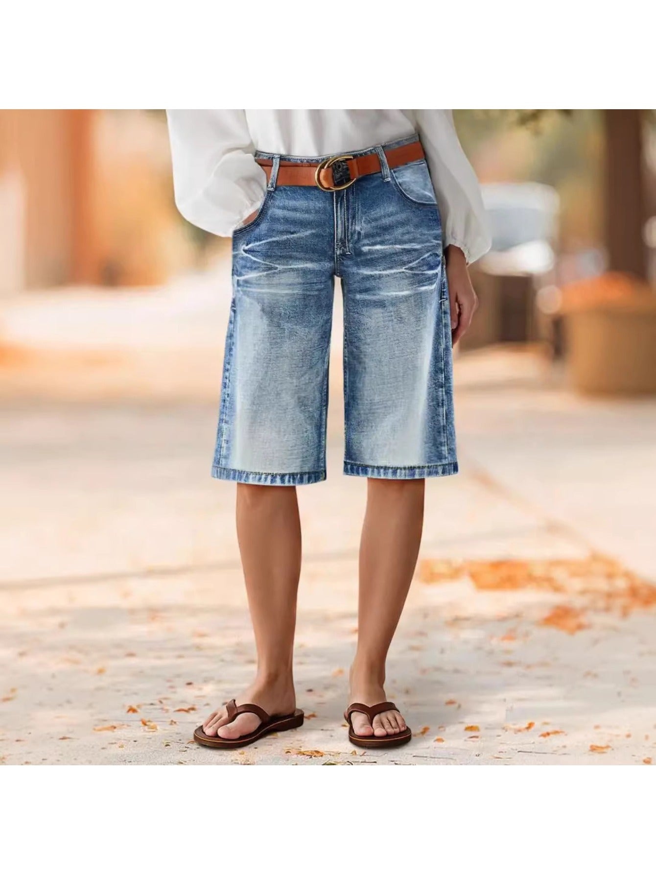 Women's Blue Denim High-Waist Denim Shorts - product view 6