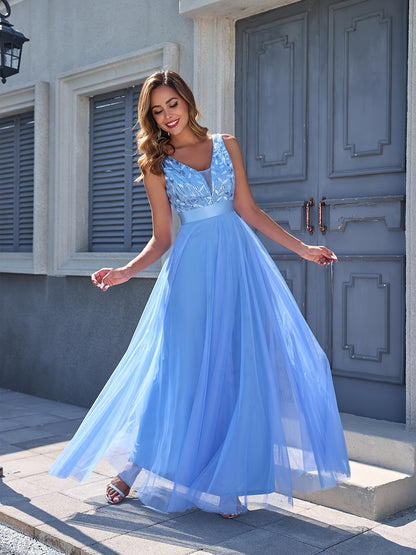 Women'S Dress Embroidery Design V-Neck Sleeveless Long Dress Wedding Dresses for Women for Engagement Wedding Evening Party Dancing Performance Date Daily Valentine'S Day New Year Various Occasions Mesh Long Dress
