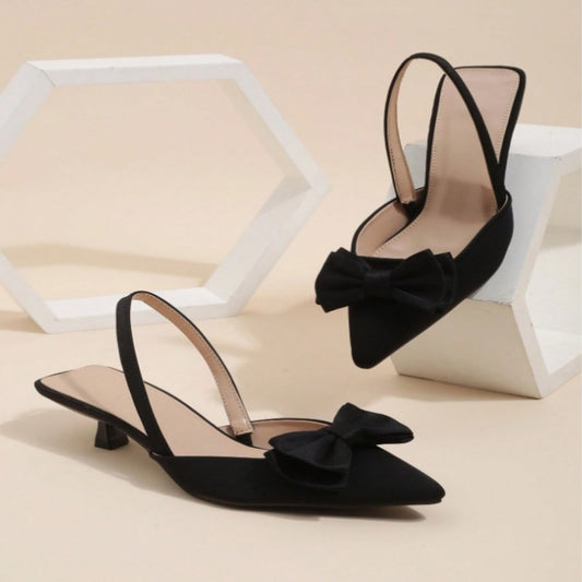 Fashionable Women's High Heel Sandals, Women's High Heels, Exquisite Women's Shoes with A Gentle Style, Black Satin Heels, Pointed Toe with A Bow And Kitten Heel Design, Suitable for Work, Dates, And Daily Commutes. Local Warehouse., Women Shoes