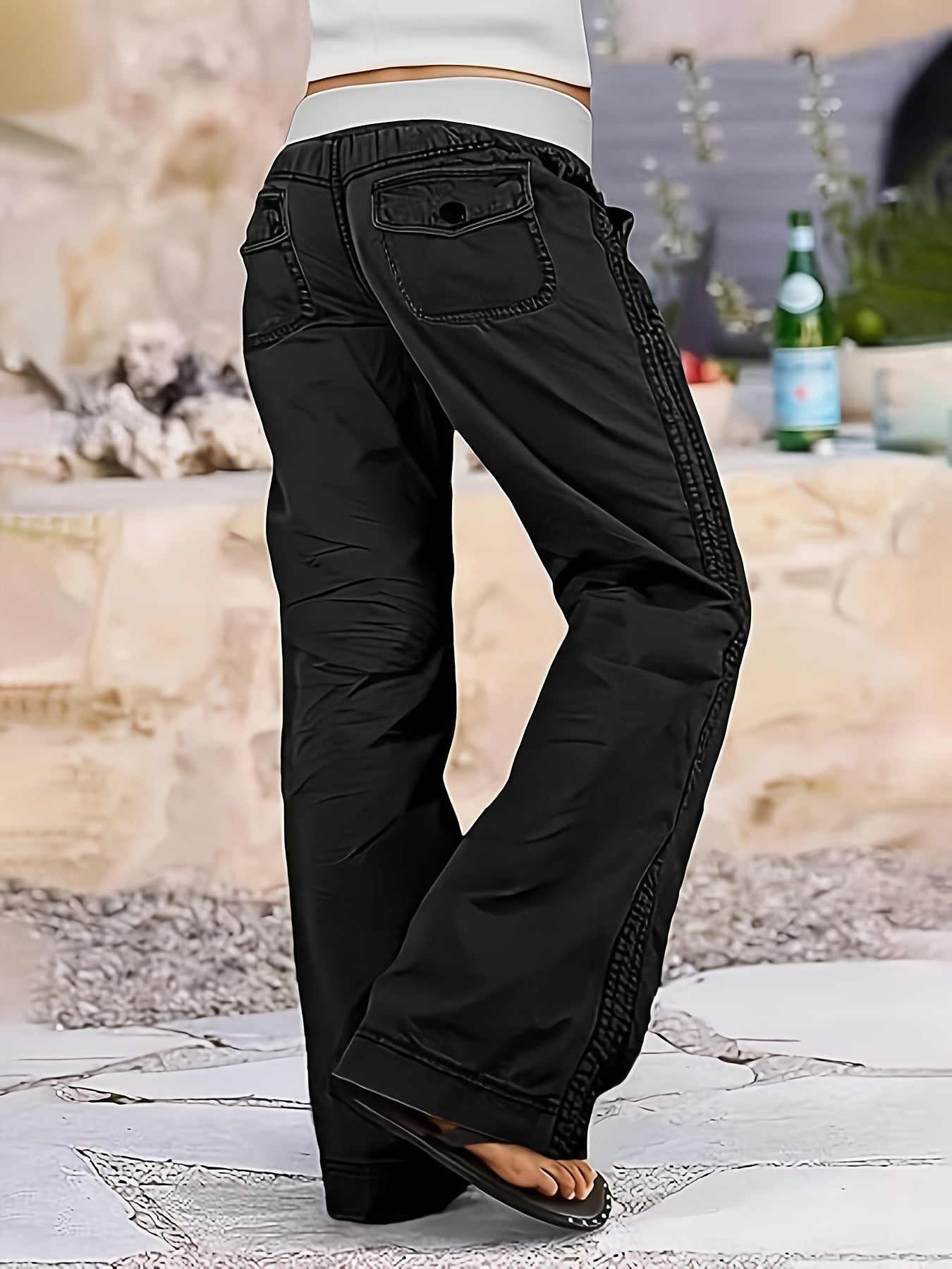 European And American Style, Individualistic Street Style, Slim Fit, Flattering, Cargo Pants, Women's Straight Leg Wide-Leg Pants with Lace-Up, Low-Rise Casual Jeans