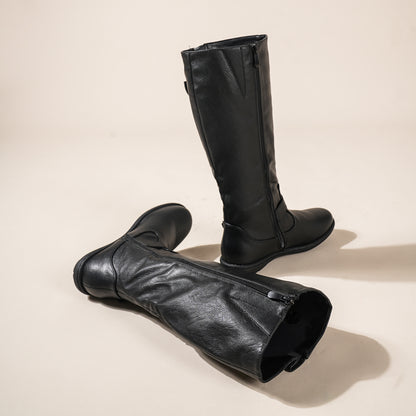 Women's Wide Calf Knee High Boots, Fashion Faux Fur-Lined Pointed Toe Side Zipper With Buckle Winter Boots Suitable for party, dance, shopping, walk, office. Perfect gift for friends, wife, sister, daughter.