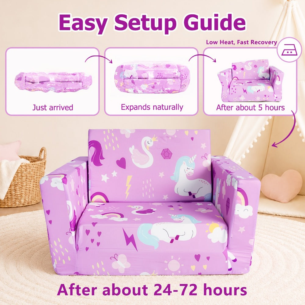 Kids Fold-Out Sofa - 2-in-1 Toddler Reading Lounger