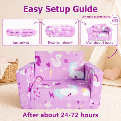 Kids Fold-Out Sofa - 2-in-1 Toddler Reading Lounger